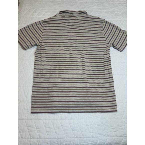 Patagonia Polo Shirt Mens Large Short Sleeve Striped Organic Cotton Pocket tan - Picture 5 of 7